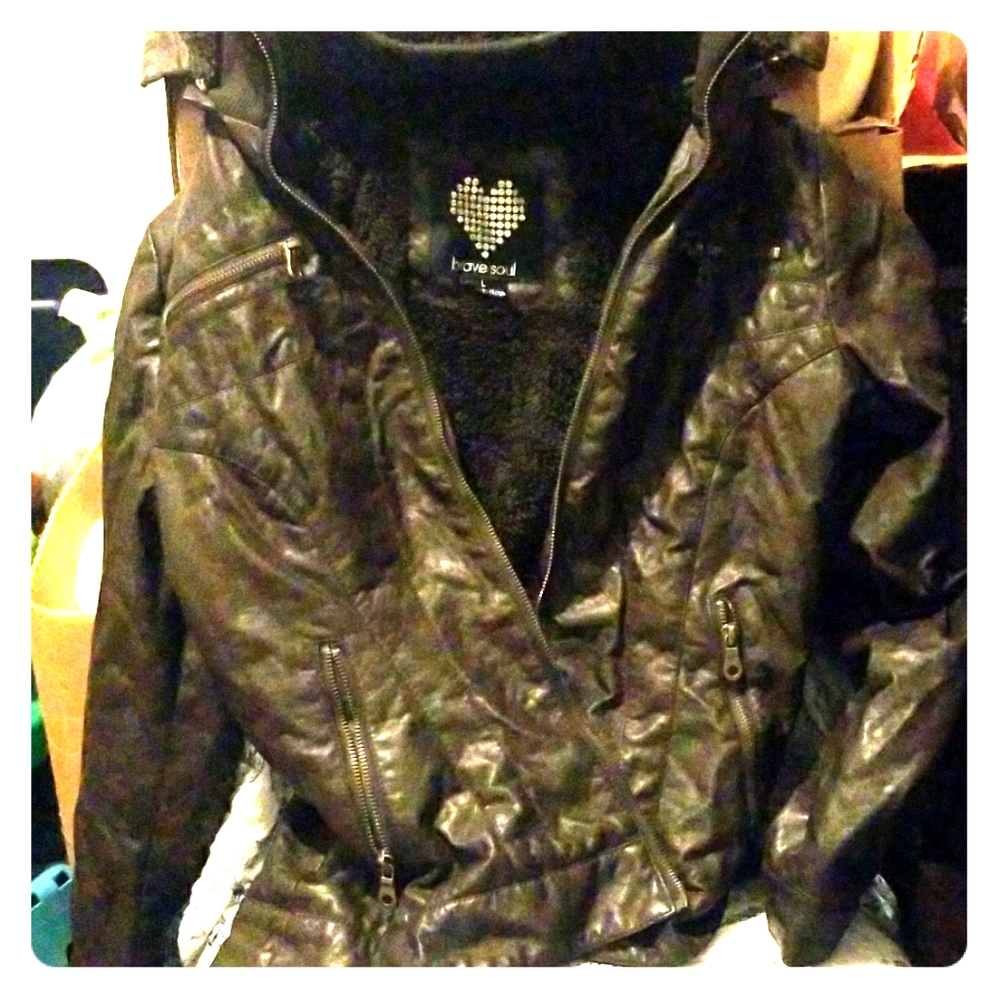 Brave Soul faux fur lined Leather jacket